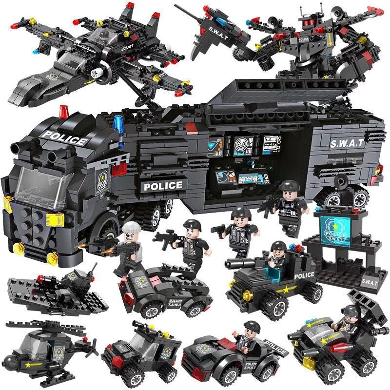 Thunder Accumulated Police Building Blocks Set (400–800 Pieces) – Educational Kids Construction Toy | Special Police Vehicles, Helicopter, Tank & Command Center Collection