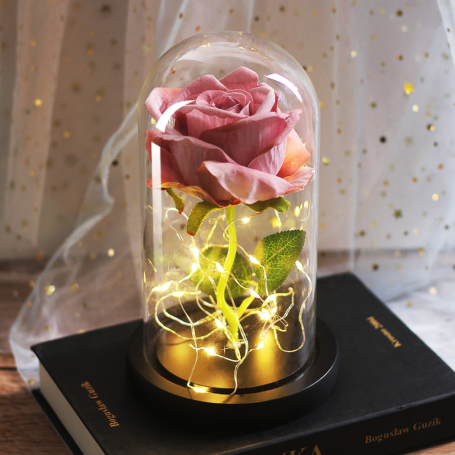 Mothers Day Wedding Favors Bridesmaid Gift Immortal Simulation Rose Glass Cover Luminous Led Ornament - Image 6
