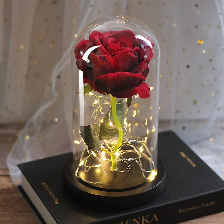 Mothers Day Wedding Favors Bridesmaid Gift Immortal Simulation Rose Glass Cover Luminous Led Ornament - Image 5