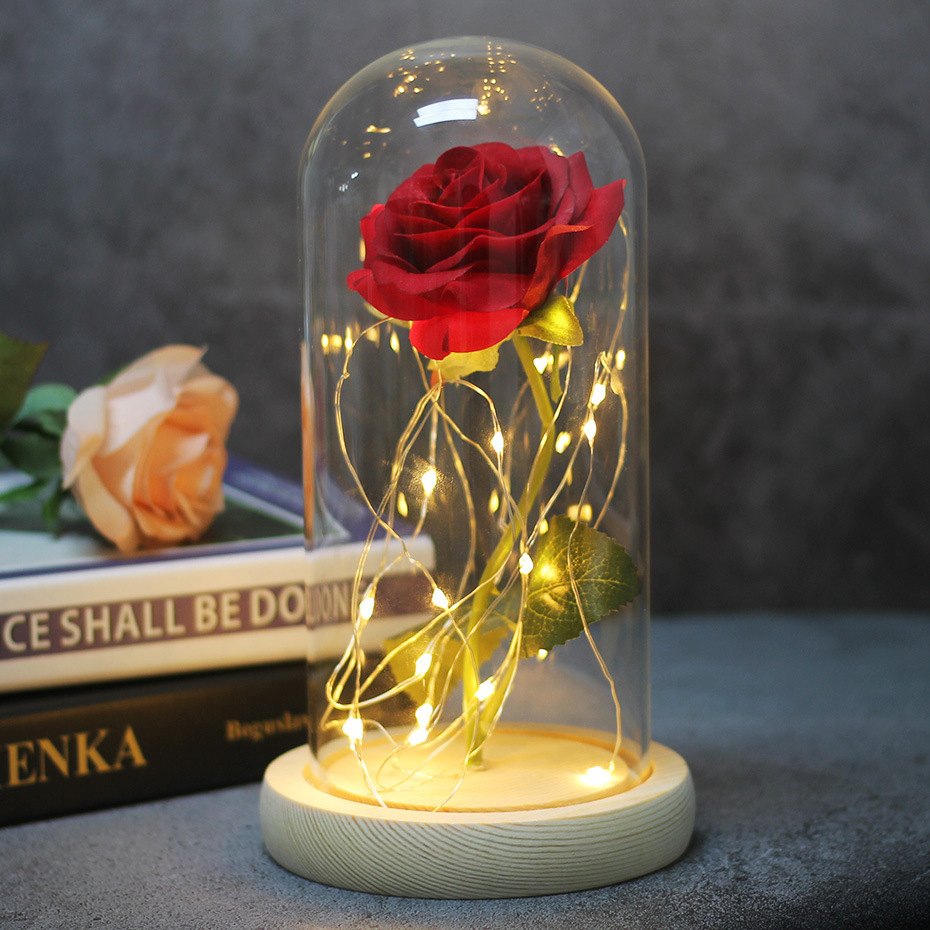 Mothers Day Wedding Favors Bridesmaid Gift Immortal Simulation Rose Glass Cover Luminous Led Ornament - Image 4