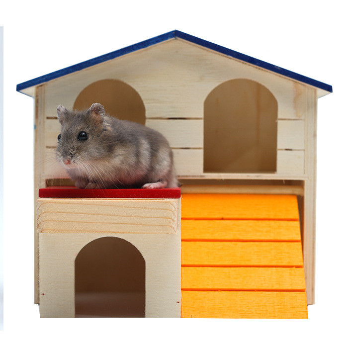 Wooden Hamster Toys Blue Top Villa Hamster Chalet Small Pet Toys Molar Decompression - Image 3