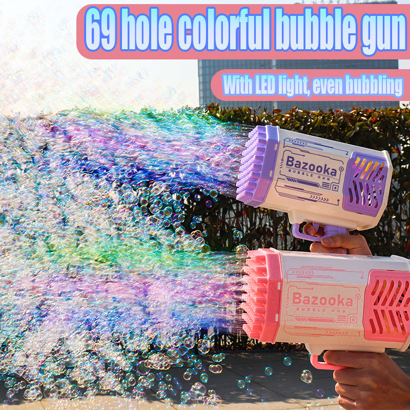 Bubble Gun Rocket 69 Holes Soap Bubbles Machine Gun Shape Automatic Blower With Light Toys For Kids Pomperos - Image 10