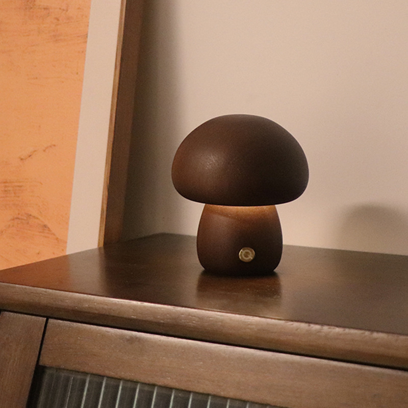 INS Wooden Cute Mushroom LED Night Light With Touch Switch Bedside Table Lamp For Bedroom Childrens Room Sleeping Night Lamps Home Decor - Image 7