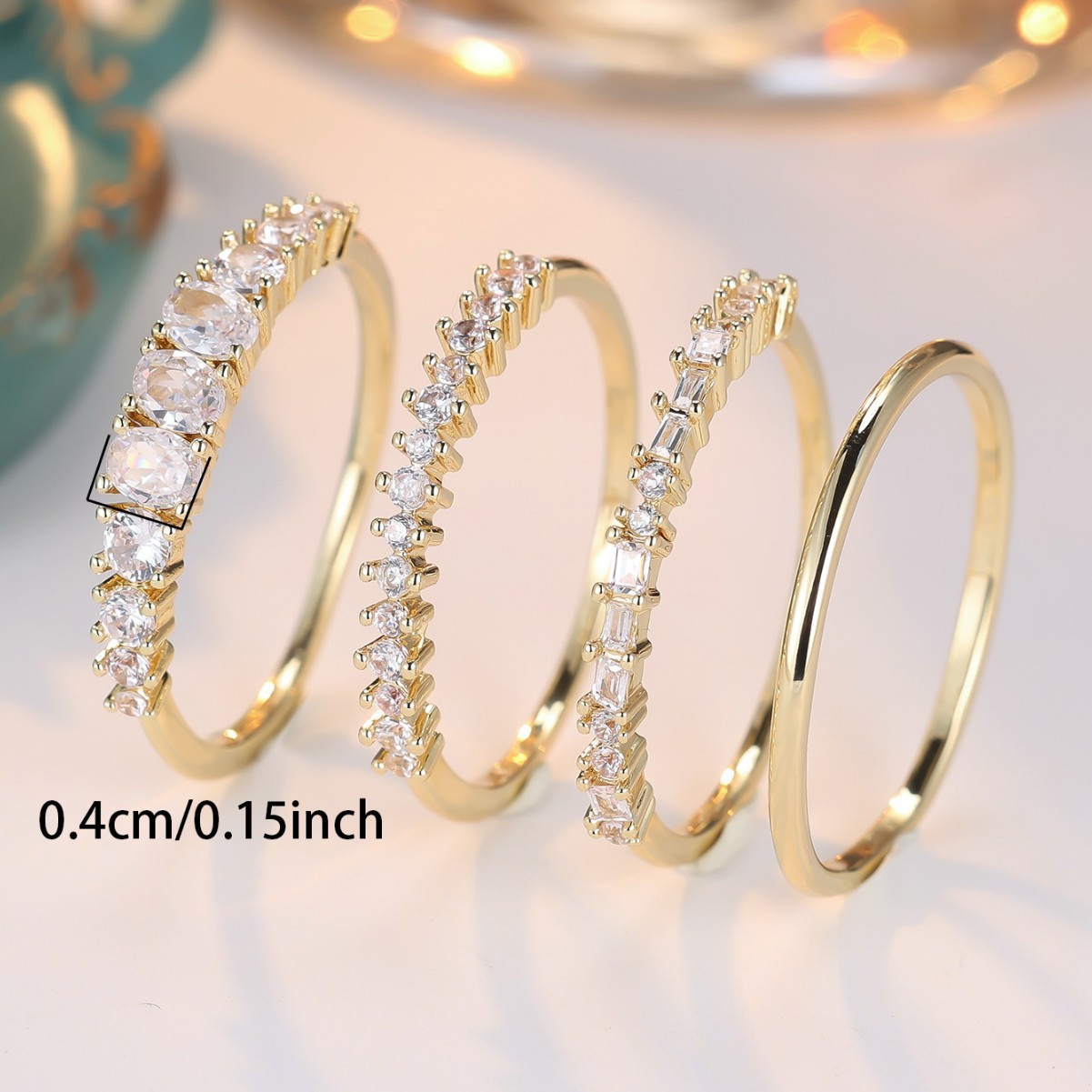 Round Color Zirconium Four-piece Ring - Image 2