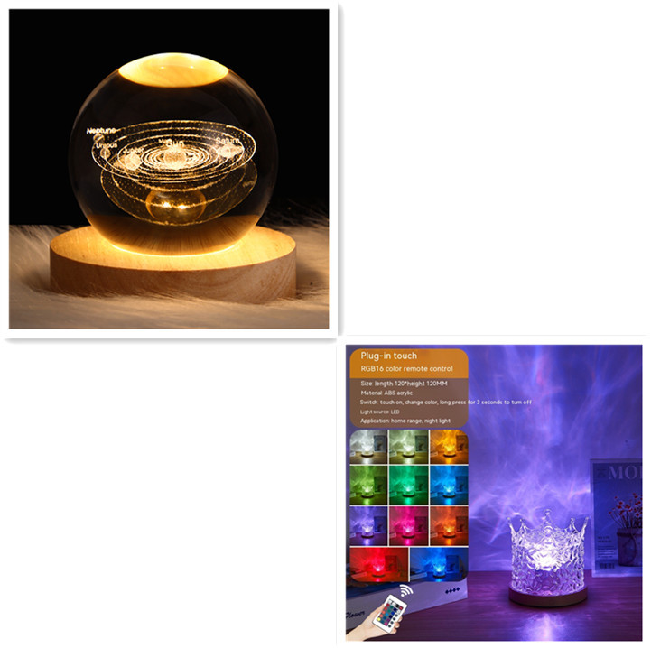 LED Water Ripple Ambient Night Light USB Rotating Projection Crystal Table Lamp RGB Dimmable Home Decoration 16 Color Gifts - Image 8