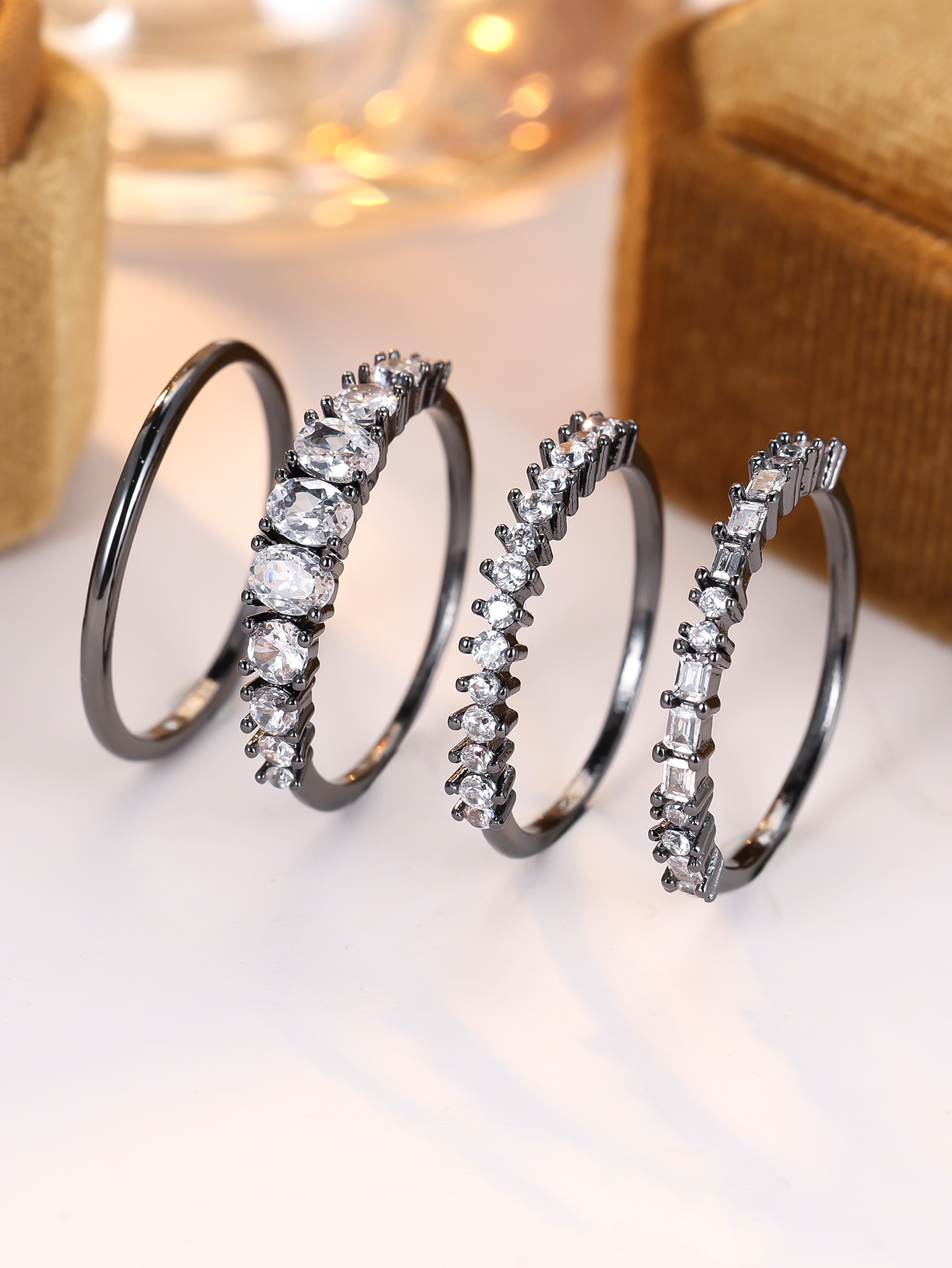 Round Color Zirconium Four-piece Ring - Image 5