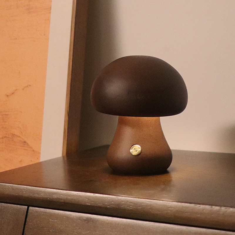 INS Wooden Cute Mushroom LED Night Light With Touch Switch Bedside Table Lamp For Bedroom Childrens Room Sleeping Night Lamps Home Decor - Image 6