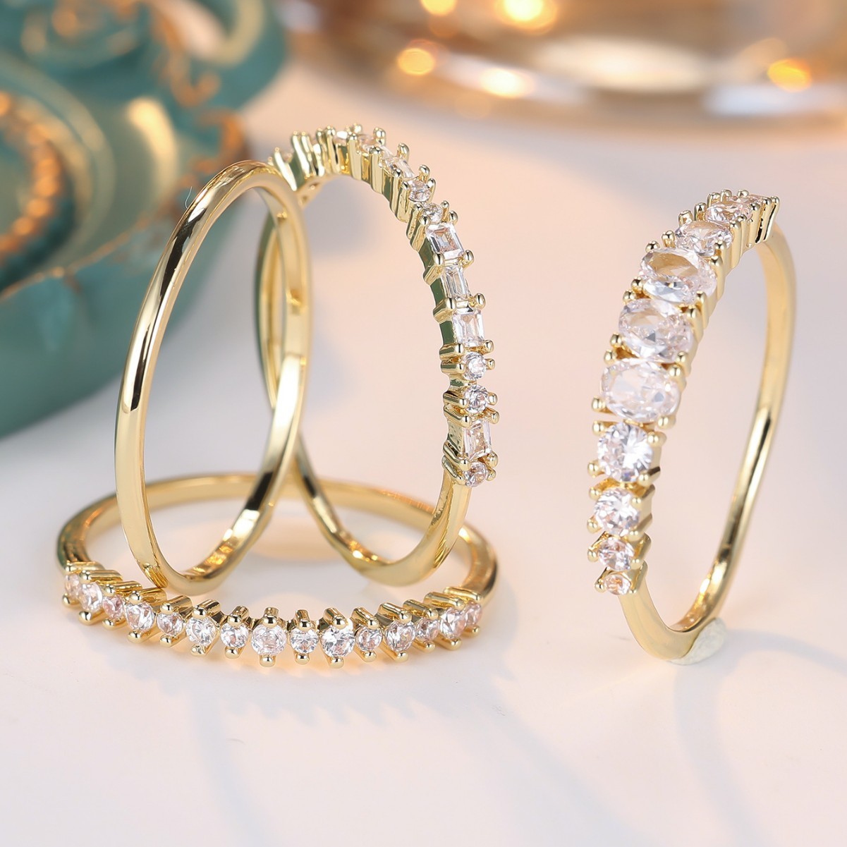 Round Color Zirconium Four-piece Ring - Image 4