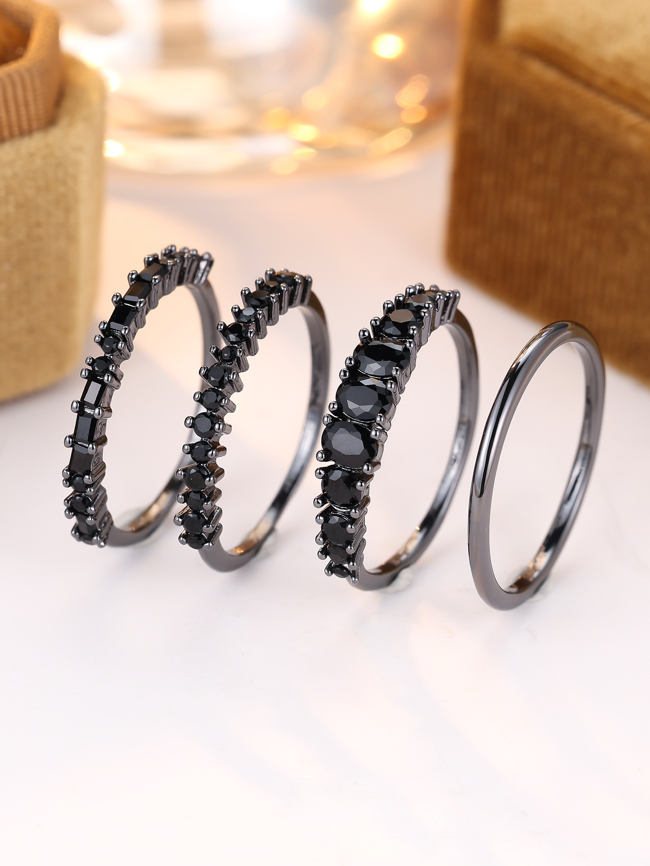 Round Color Zirconium Four-piece Ring - Image 6