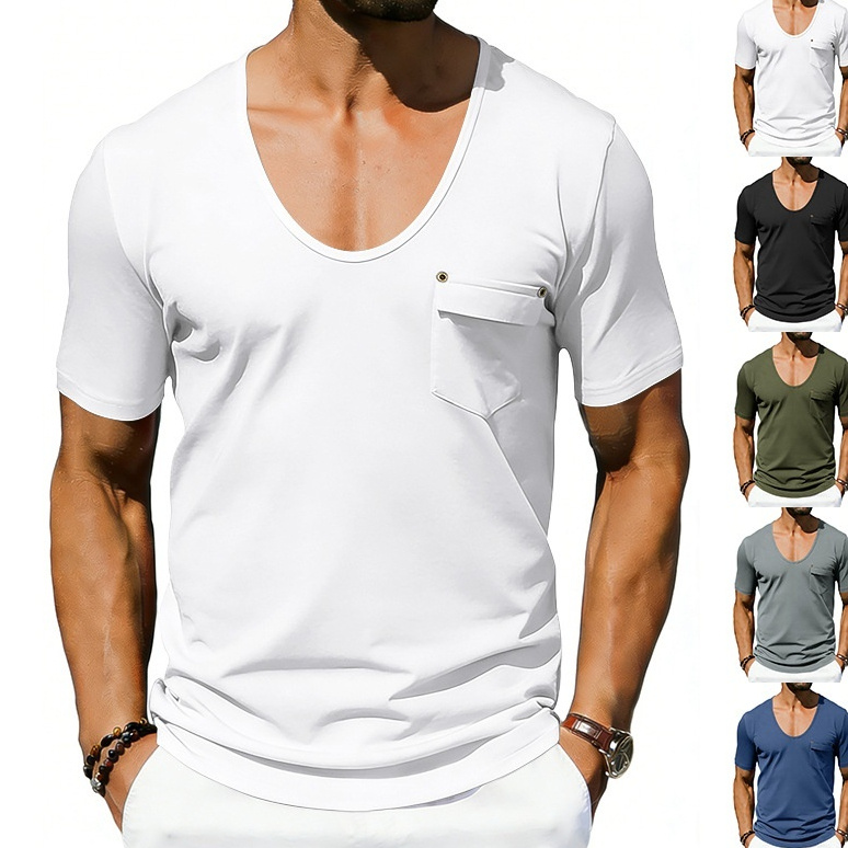 Mens Loose-fitting Casual T-shirt With A Large Collar And Short Sleeves