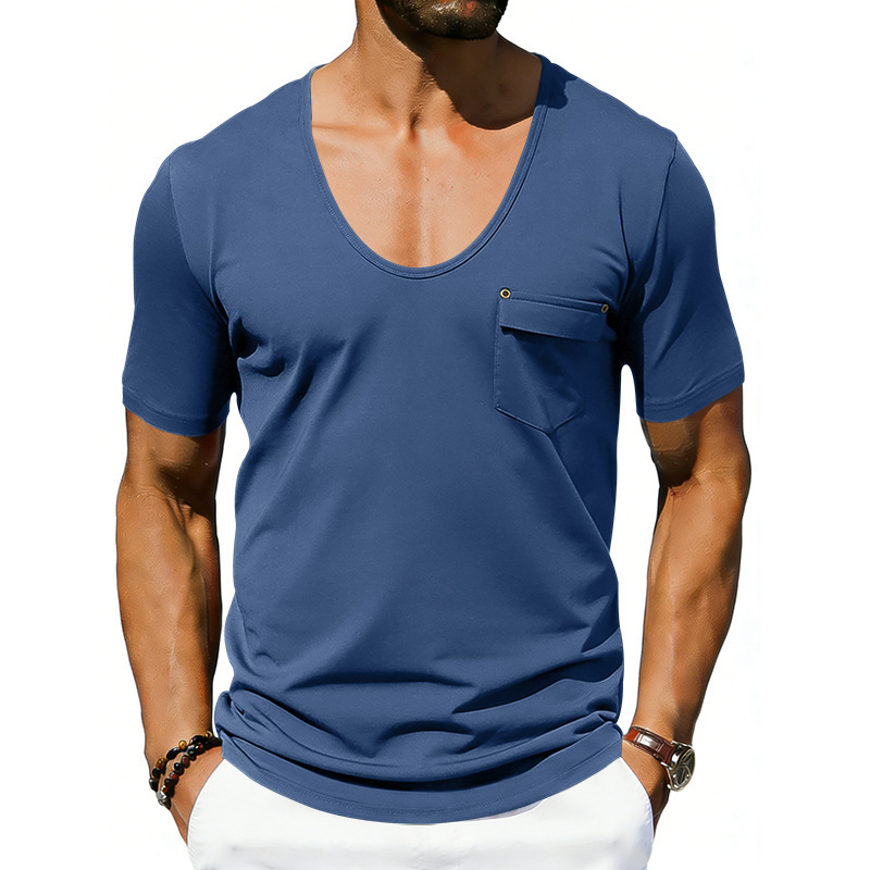 Mens Loose-fitting Casual T-shirt With A Large Collar And Short Sleeves - Image 2