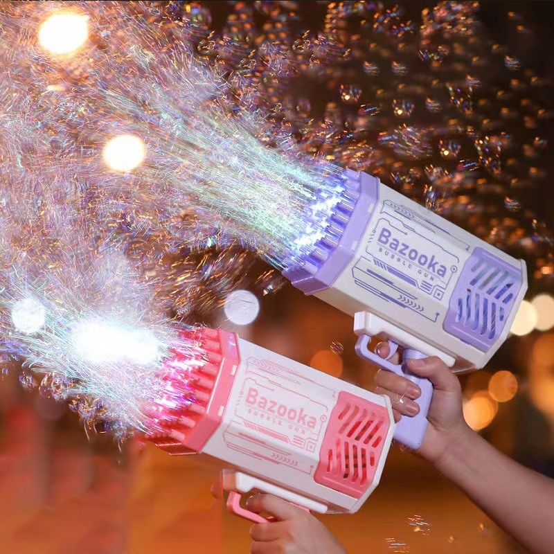 Bubble Gun Rocket 69 Holes Soap Bubbles Machine Gun Shape Automatic Blower With Light Toys For Kids Pomperos - Image 6