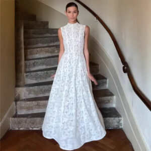 Half Turtleneck Sleeveless Lace High Waist Slim Fit Dress European And American