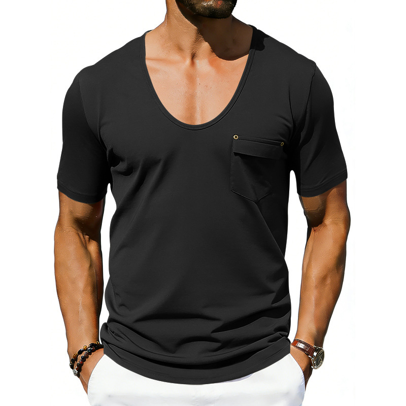 Mens Loose-fitting Casual T-shirt With A Large Collar And Short Sleeves - Image 6