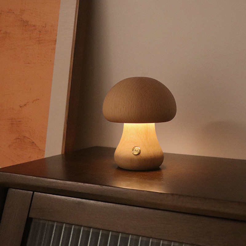 INS Wooden Cute Mushroom LED Night Light With Touch Switch Bedside Table Lamp For Bedroom Childrens Room Sleeping Night Lamps Home Decor - Image 9