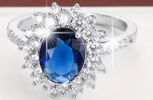 Inlaid Simple Ring Affordable Luxury Fashion Blue Diamond Ring - Image 3
