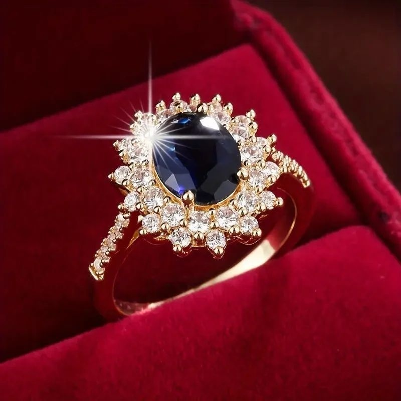 Inlaid Simple Ring Affordable Luxury Fashion Blue Diamond Ring - Image 2