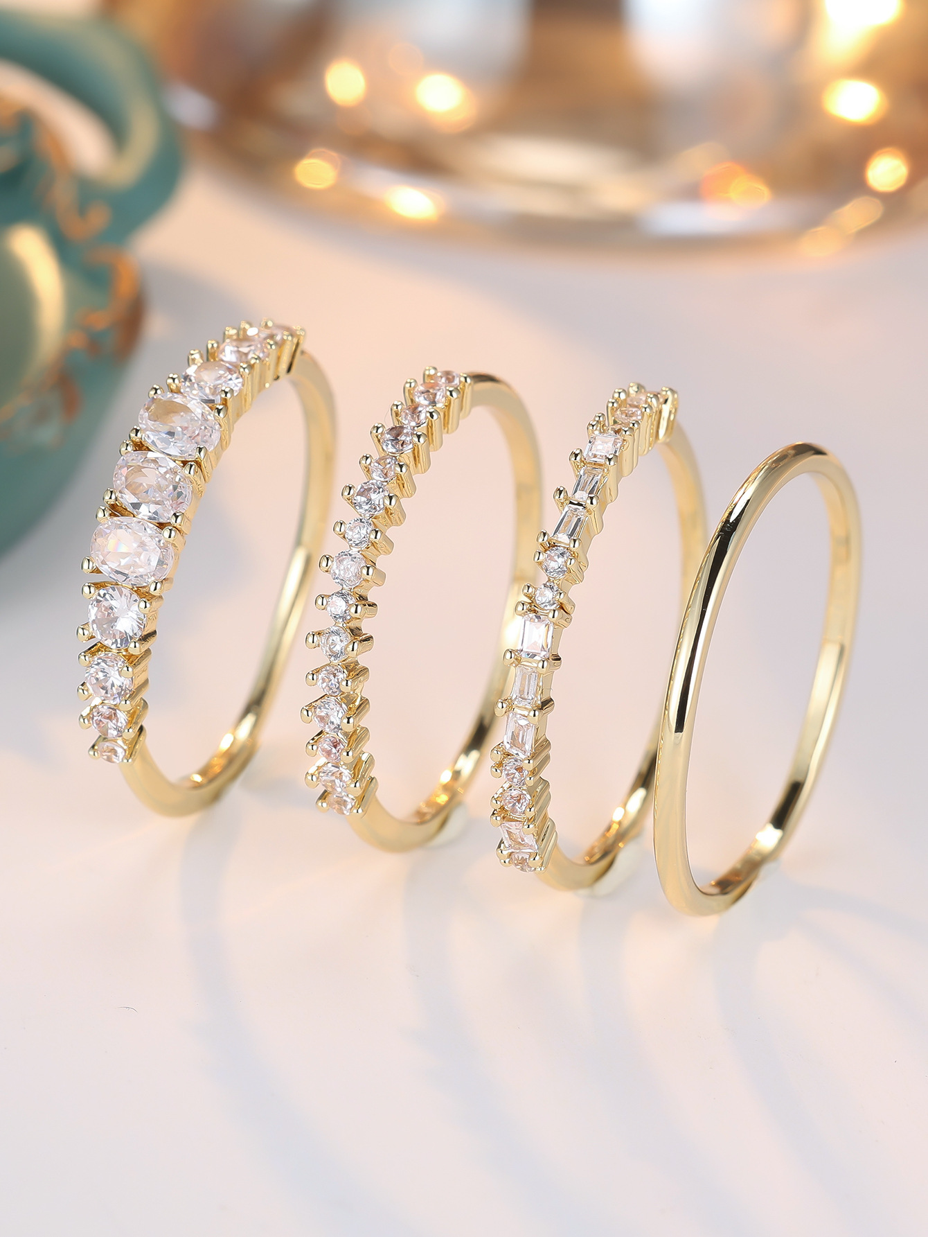 Round Color Zirconium Four-piece Ring - Image 8