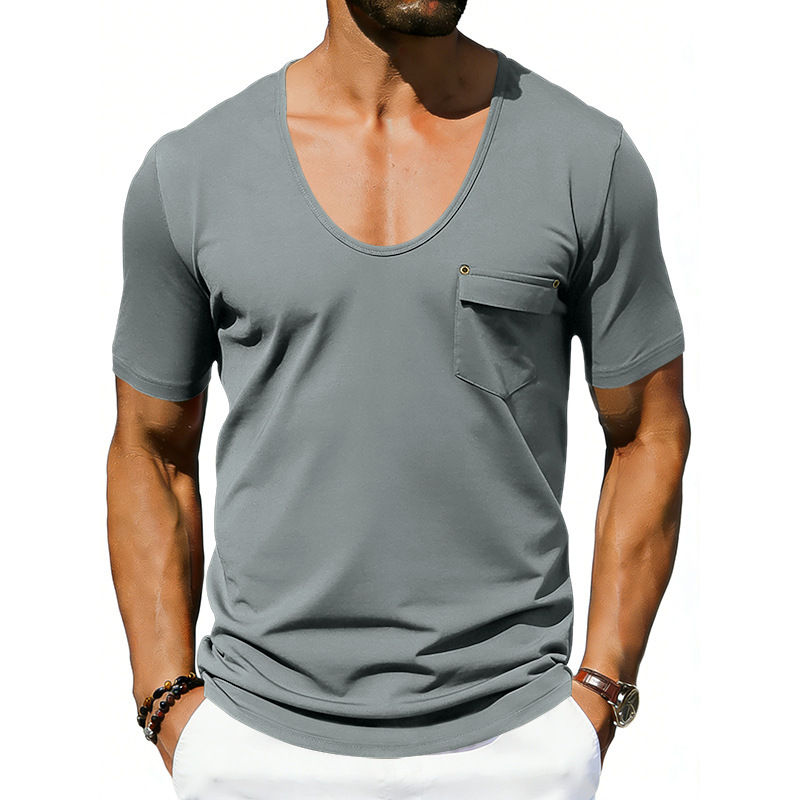 Mens Loose-fitting Casual T-shirt With A Large Collar And Short Sleeves - Image 5