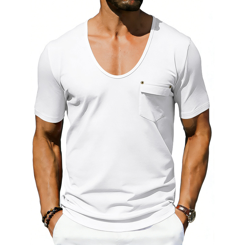 Mens Loose-fitting Casual T-shirt With A Large Collar And Short Sleeves - Image 9