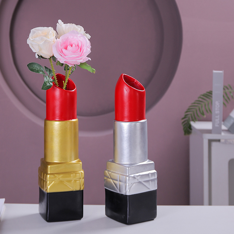 Creative Light-Luxury Modern Living Room Metal Lipstick-Shape Flower Vase