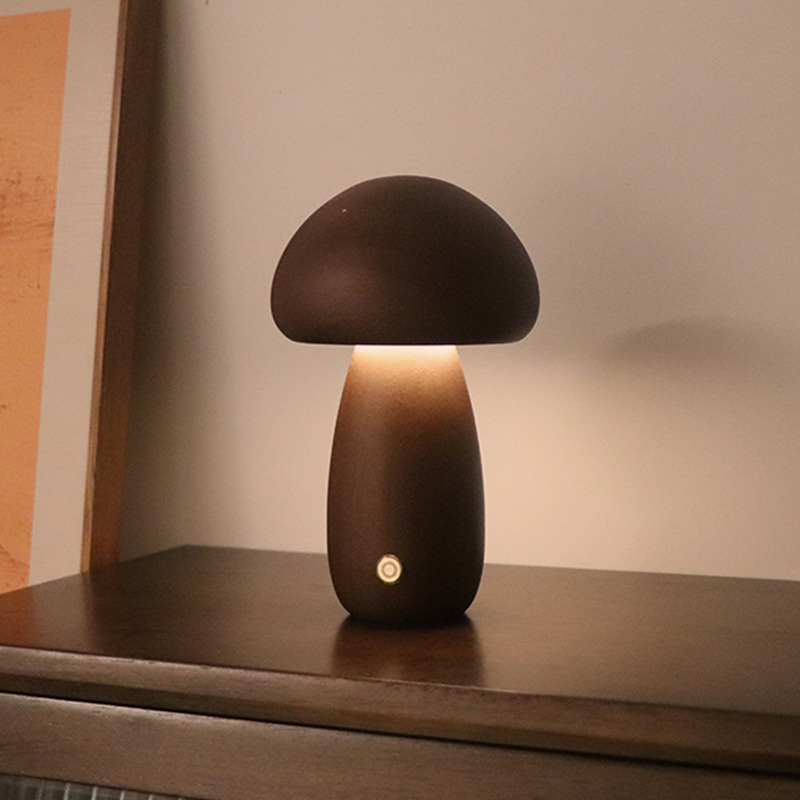INS Wooden Cute Mushroom LED Night Light With Touch Switch Bedside Table Lamp For Bedroom Childrens Room Sleeping Night Lamps Home Decor - Image 5