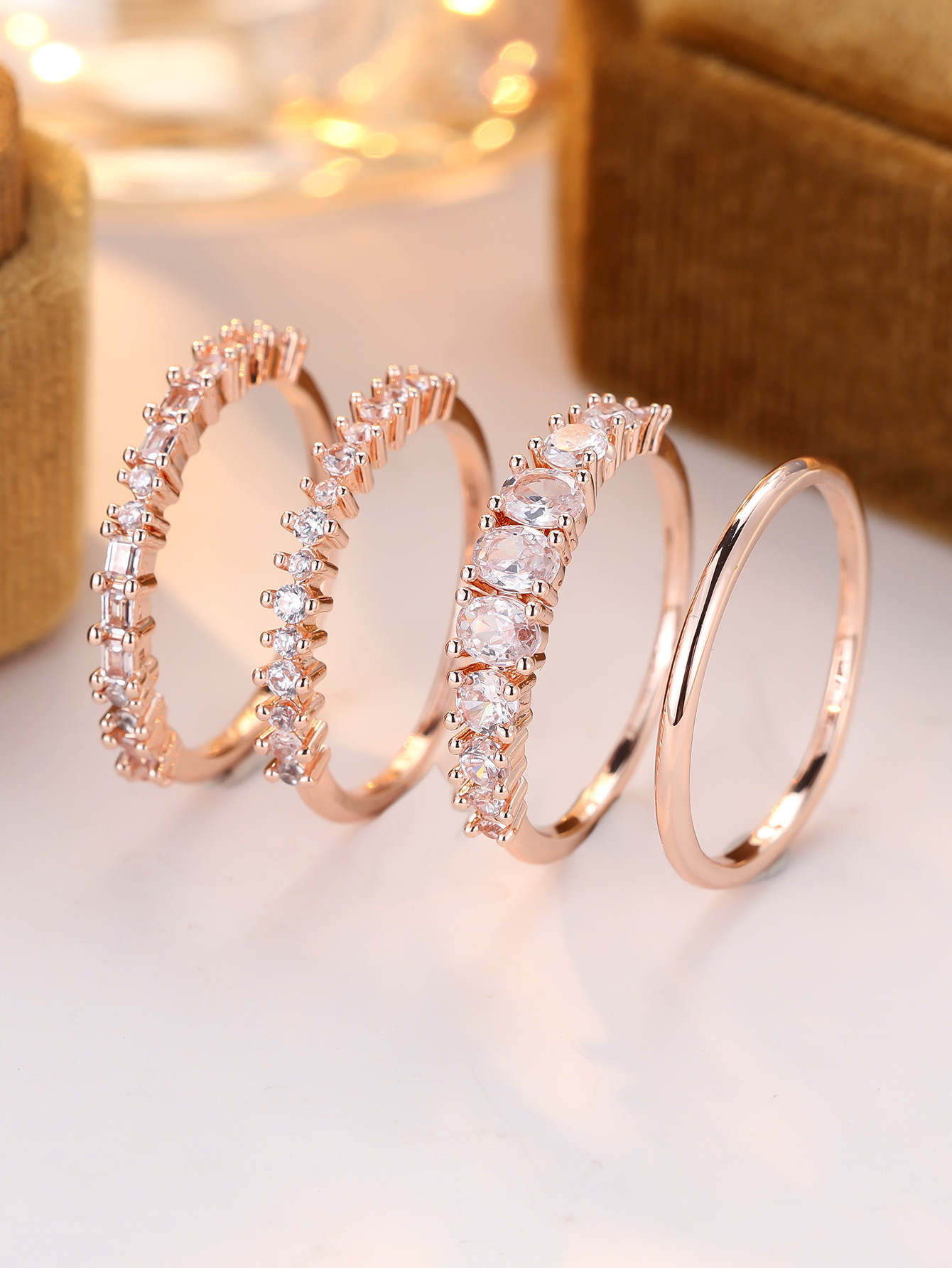 Round Color Zirconium Four-piece Ring - Image 9