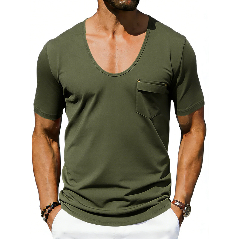 Mens Loose-fitting Casual T-shirt With A Large Collar And Short Sleeves - Image 10