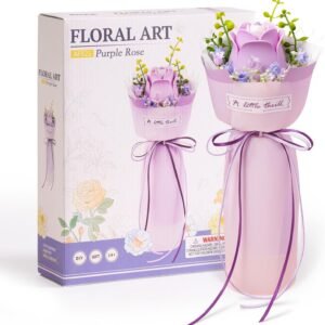 ROBOTIME Flower 3D Puzzle Model Kits Puzzles For Adults To Build Artificial Flowers For Home Bedroom Living Room Decor, Gifts For Women Valentine, Purple Rose
