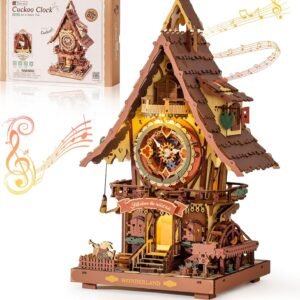 ROKR 3D Wooden Cuckoo Clock Puzzle, A Fun 3D Clock Puzzle Toy With LED Lights And Cuckoo Sounds, 435-piece Mechanical Wall Clock DIY Assembly Set, Suitable For Adults,LC901C