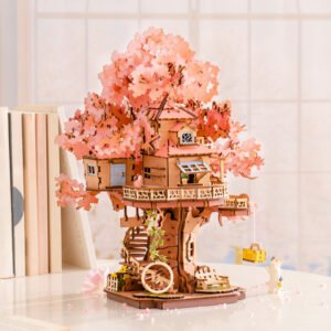 Rolife DIY Miniature Sakura House Set - Sakura Tree House, 3D Wooden Japanese Sakura Building Kit With Swing And Spiral Staircase, 535 Pieces, Bonsai Craft Home Decor Gift For Adults And Teens